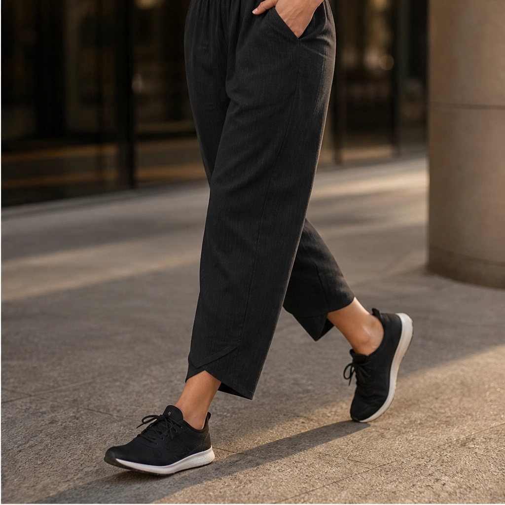 Asymmetric Cross-Hem Wide-Leg Pull-On Trousers + 50% OFF
