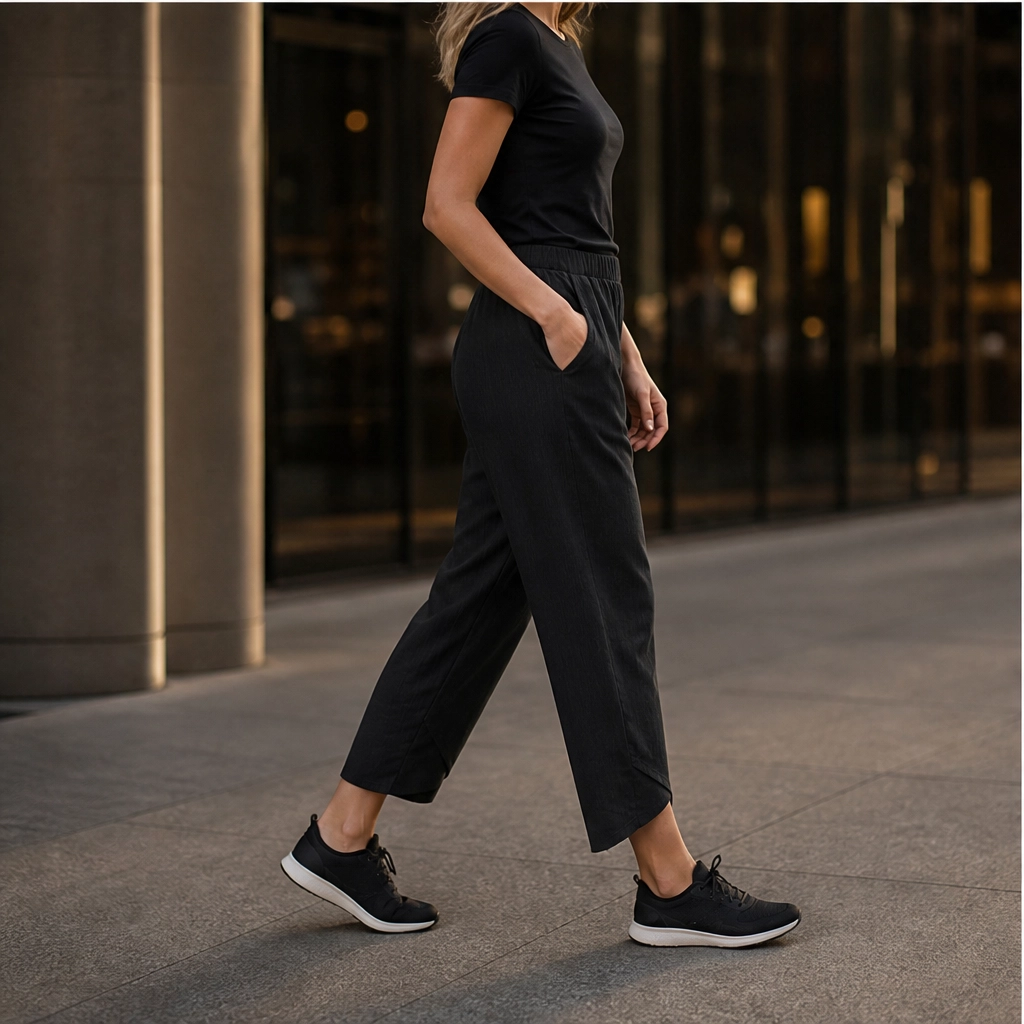 Asymmetric Cross-Hem Wide-Leg Pull-On Trousers + 50% OFF