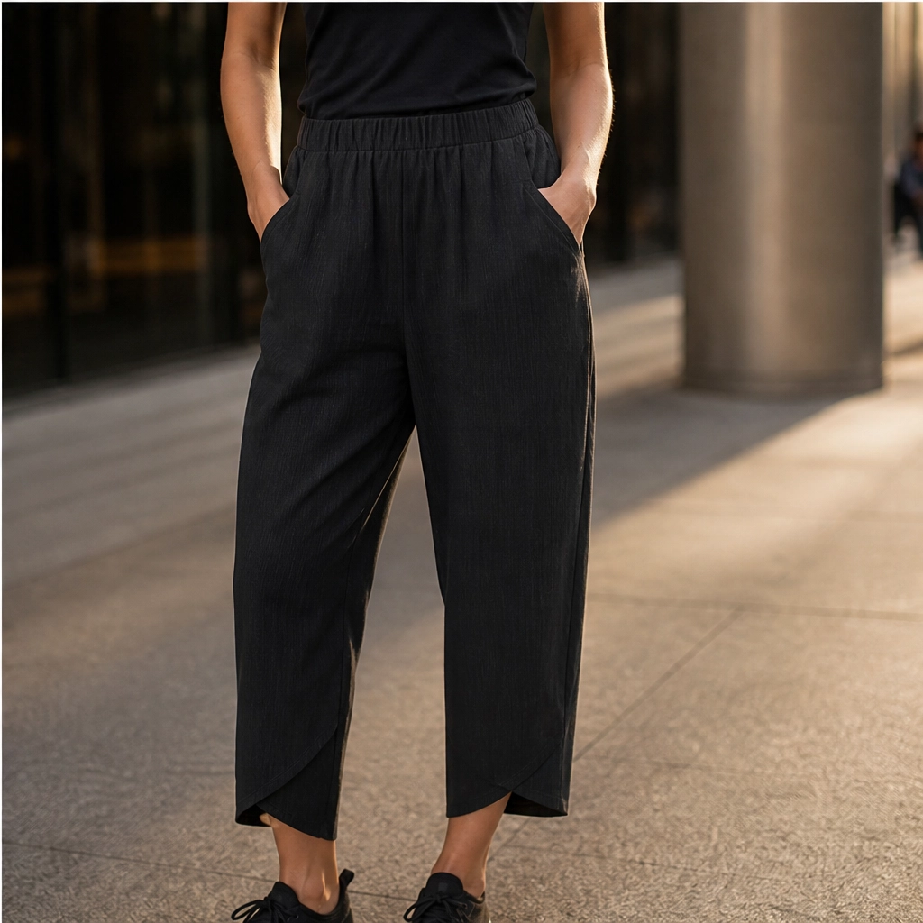 Asymmetric Cross-Hem Wide-Leg Pull-On Trousers + 50% OFF
