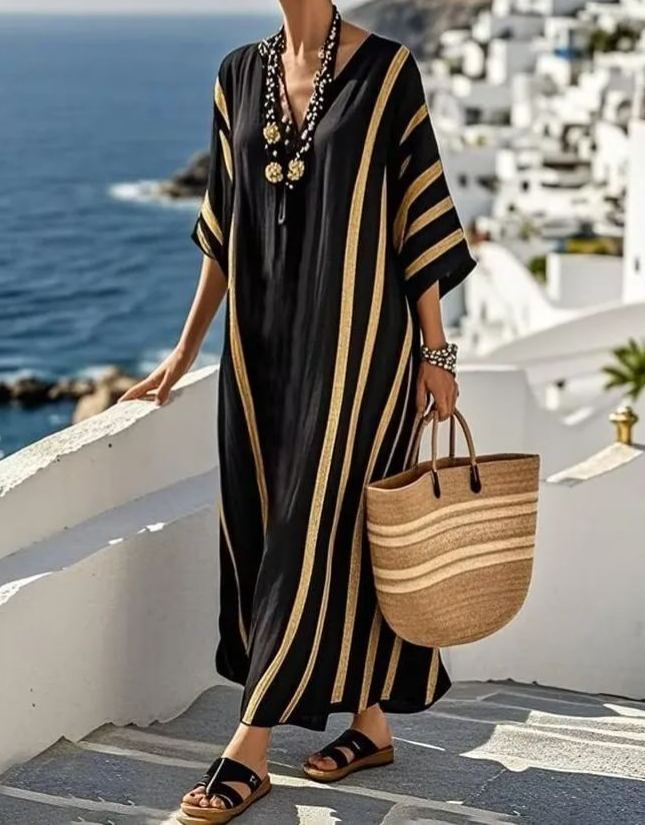 Linen Ocean Printed Loose Women's Dresses