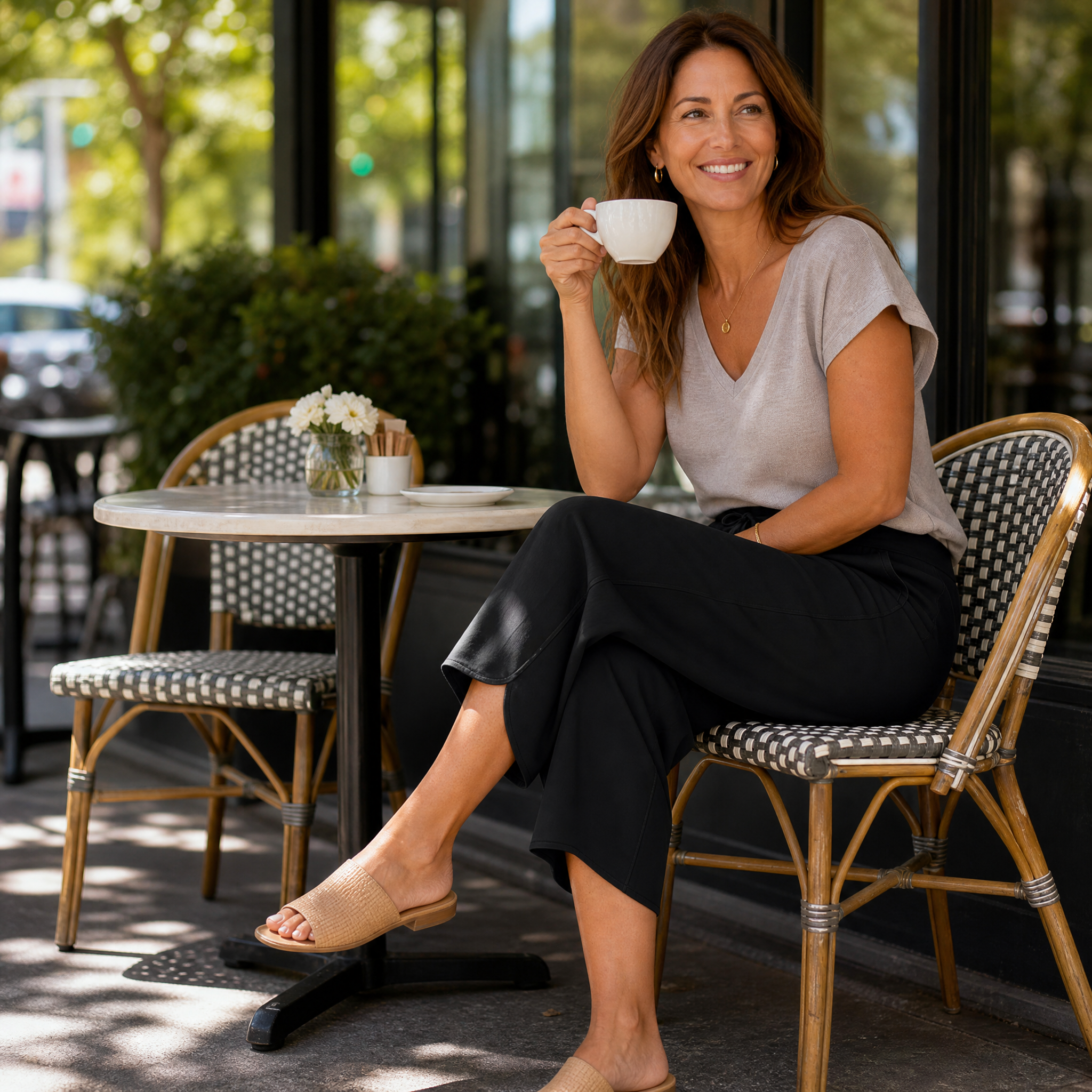  Wide-Leg Tulip-Hem Capri Pants with Pockets