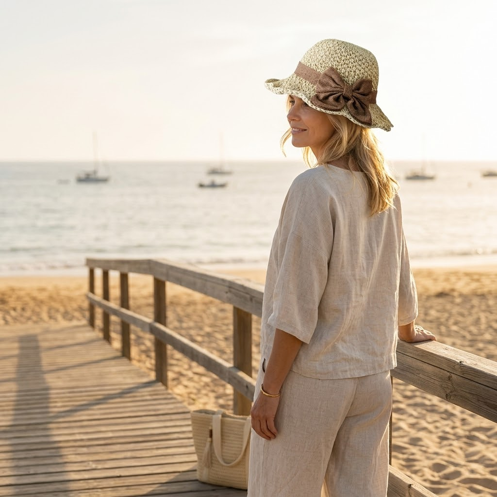 Woven Straw Hat with Bow Detail