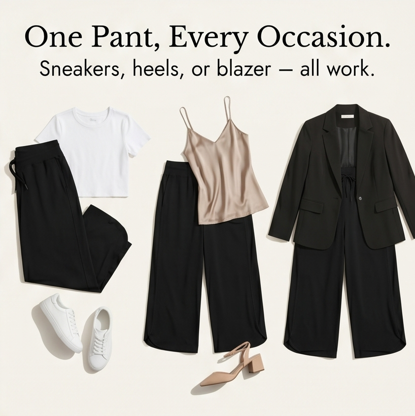  Wide-Leg Tulip-Hem Capri Pants with Pockets