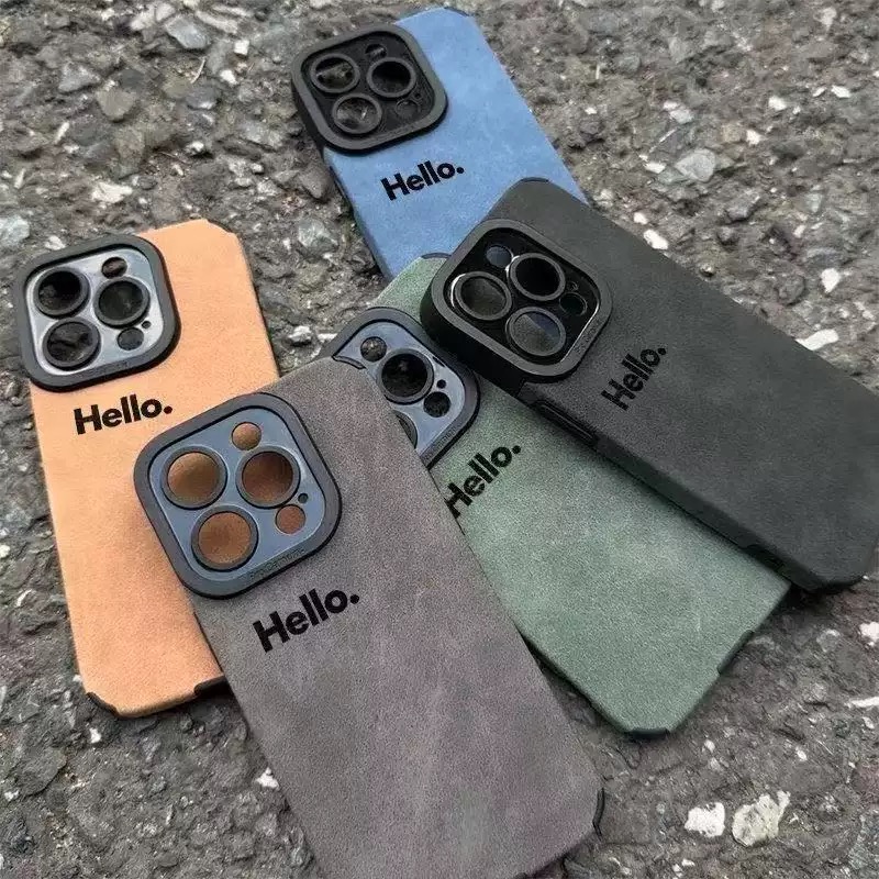 “Hello” pattern fine hole imitation fur phone case suitable for iPhone 17 16 15 14 13 12 11 Pro Max Plus X XS Max anti drop phone case