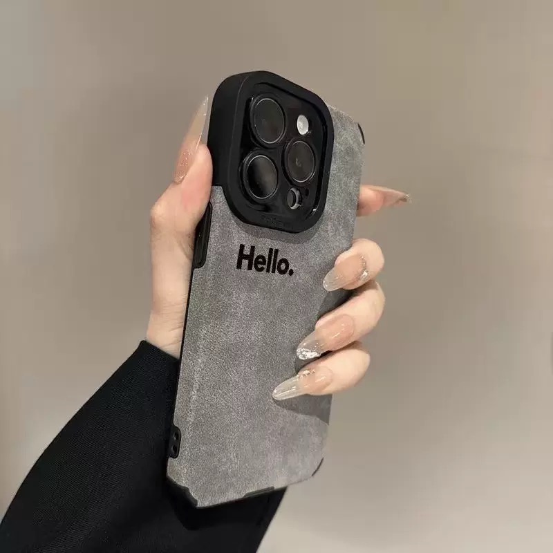 “Hello” pattern fine hole imitation fur phone case suitable for iPhone 17 16 15 14 13 12 11 Pro Max Plus X XS Max anti drop phone case