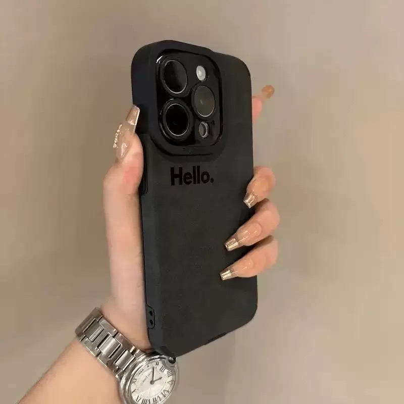 “Hello” pattern fine hole imitation fur phone case suitable for iPhone 17 16 15 14 13 12 11 Pro Max Plus X XS Max anti drop phone case