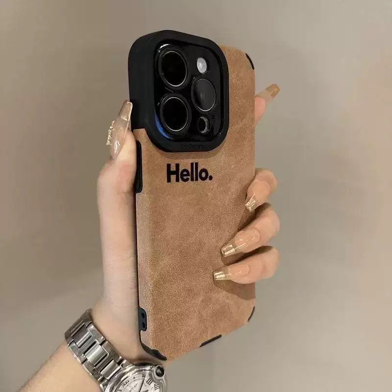“Hello” pattern fine hole imitation fur phone case suitable for iPhone 17 16 15 14 13 12 11 Pro Max Plus X XS Max anti drop phone case