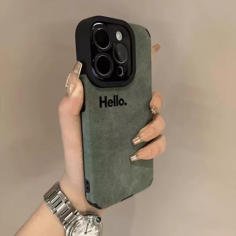 “Hello” pattern fine hole imitation fur phone case suitable for iPhone 17 16 15 14 13 12 11 Pro Max Plus X XS Max anti drop phone case