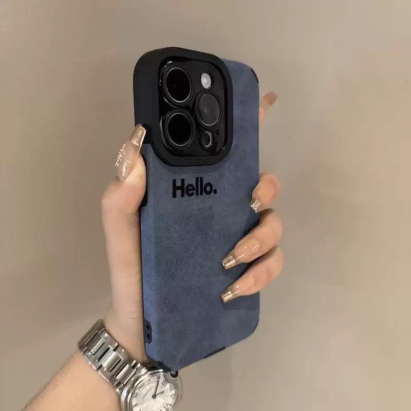 “Hello” pattern fine hole imitation fur phone case suitable for iPhone 17 16 15 14 13 12 11 Pro Max Plus X XS Max anti drop phone case
