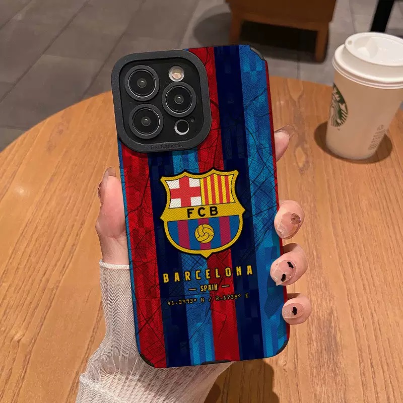 Barcelona pattern fine hole imitation fur phone case suitable for iPhone 17 16 15 14 13 12 11 Pro Max Plus X XS Max anti drop phone case