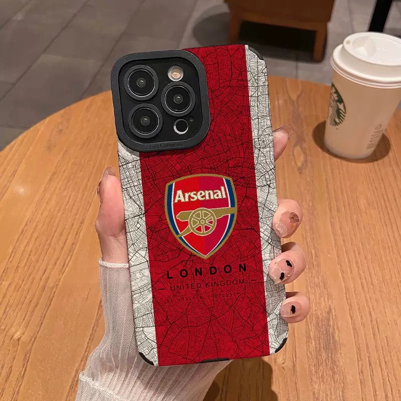 Arsenal pattern fine hole imitation fur phone case suitable for iPhone 17 16 15 14 13 12 11 Pro Max Plus X XS Max anti drop phone case