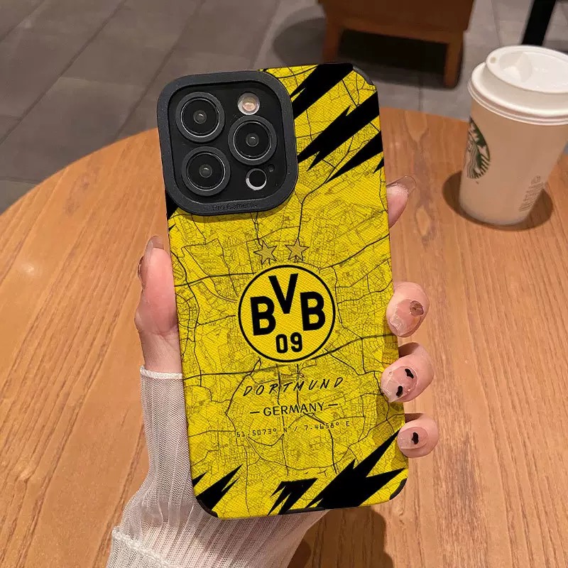 Borussia Dortmund pattern fine hole imitation fur phone case suitable for iPhone 17 16 15 14 13 12 11 Pro Max Plus X XS Max anti drop phone case