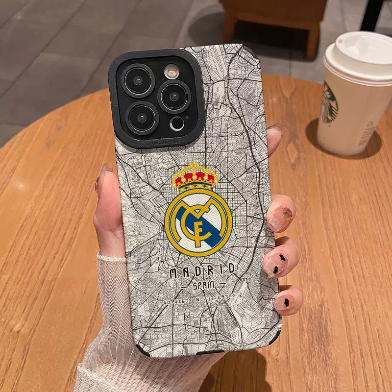 Real Madrid pattern fine hole imitation fur phone case suitable for iPhone 17 16 15 14 13 12 11 Pro Max Plus X XS Max anti drop phone case
