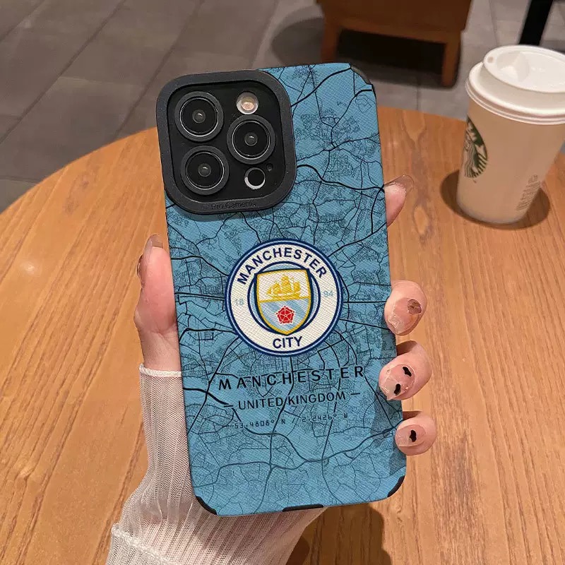 Manchester City pattern fine hole imitation fur phone case suitable for iPhone 17 16 15 14 13 12 11 Pro Max Plus X XS Max anti drop phone case