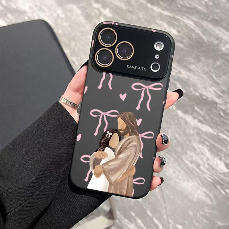 Jesus Hugging Girl Illustration Print Dopamine Ins Style Solid Color Smartphone Case, Ultra Skin-Friendly Touch, All-Inclusive Lens Protection Accessories for 17,16,15,14,13,12 Handheld Devices Jesus Hugging Girl Illustration Print Dopamine Ins Style Solid Color Smartphone Case, Ultra Skin-Friendly Touch, All-Inclusive Lens Protection Accessories for 17,16,15,14,13,12 Handheld Devices