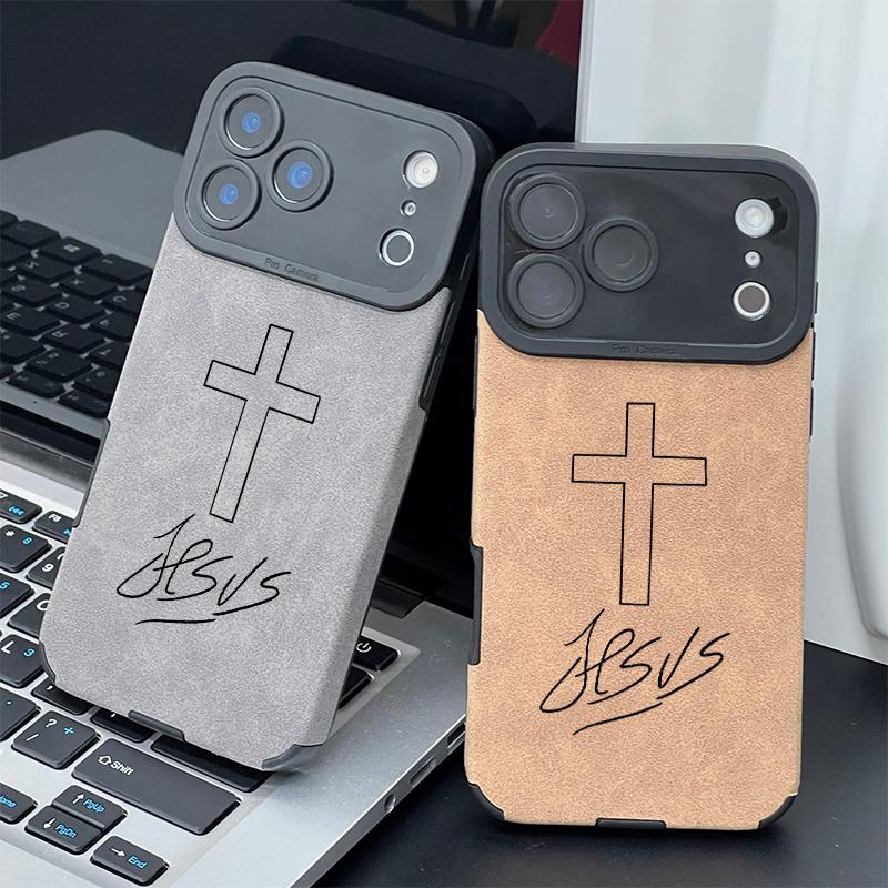 Cross & Jesus Handwritten Logo Leather Smartphone Case, Delicate Velvet-Touch Skin-Friendly Protector Accessories for 17,16,15,14,13,12,11 Pro Max, Plus,X,XS MAX Handheld Devices Cross & Jesus Handwritten Logo Leather Smartphone Case, Delicate Velvet-Touch Skin-Friendly Protector Accessories for 17,16,15,14,13,12,11 Pro Max, Plus,X,XS MAX Handheld Devices