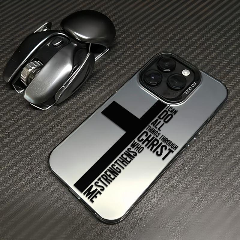 Holy Cross Scripture Phone Case Simple Pattern TPU Laser Craft Protective Casing for iPhone 17 16 15 14 13 12 11 Anti-Drop Smartphone Protector