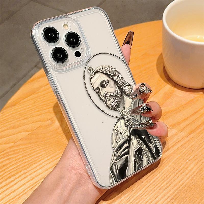 Jesus Christ Pattern Clear Phone Protective Case, Anti-drop Phone Protector Cover, Phone Accessories Compatible with iPhone 11 12 13 14 15 Phone Cases, Unique Phone Cases, Durable Smartphone Cellphone Casing, Decorative Protector, Shockproof Phone Cover