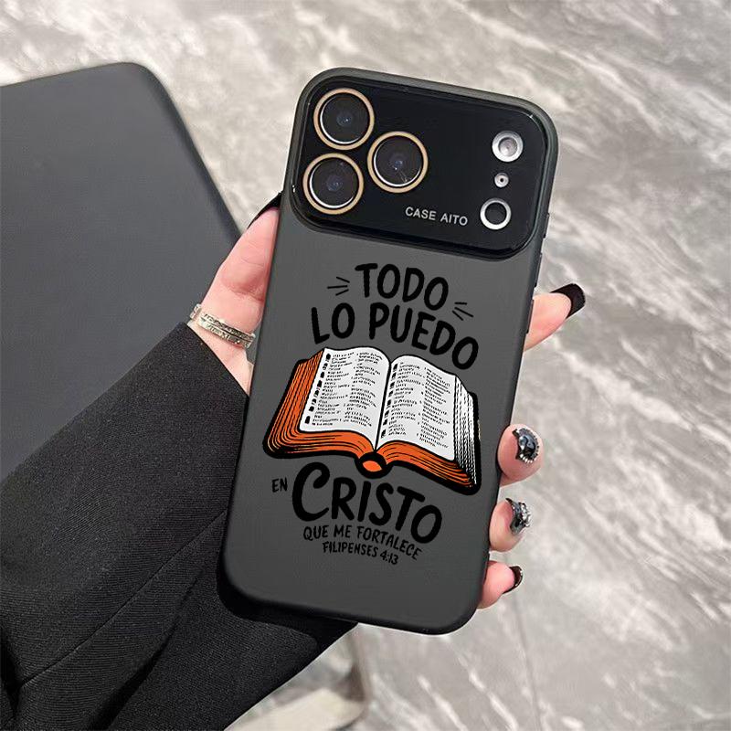 Dopamine-Hued Spanish Scripture & Bible Illustration TPU Phone Case, Ins Style Ultra Skin-Friendly Shockproof Casing, All-Inclusive Lens-Compatible Accessory for iPhone 17/16/15/14/13/12 (Screen Protector Sold Separately) Dopamine-Hued Spanish Scripture & Bible Illustration TPU Phone Case, Ins Style Ultra Skin-Friendly Shockproof Casing, All-Inclusive Lens-Compatible Accessory for iPhone 17/16/15/14/13/12 (Screen Protector Sold Separately)