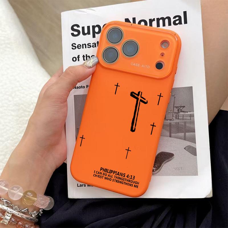 Minimalist Embossed 3D Cross Print Dopamine Ins Style Solid Color Phone Case, Ultra Skin-Friendly Touch, All-Inclusive Lens Accessory Compatible with iPhone 17,16,15,14,13,12, Accessories Minimalist Embossed 3D Cross Print Dopamine Ins Style Solid Color Phone Case, Ultra Skin-Friendly Touch, All-Inclusive Lens Accessory Compatible with iPhone 17,16,15,14,13,12, Accessories