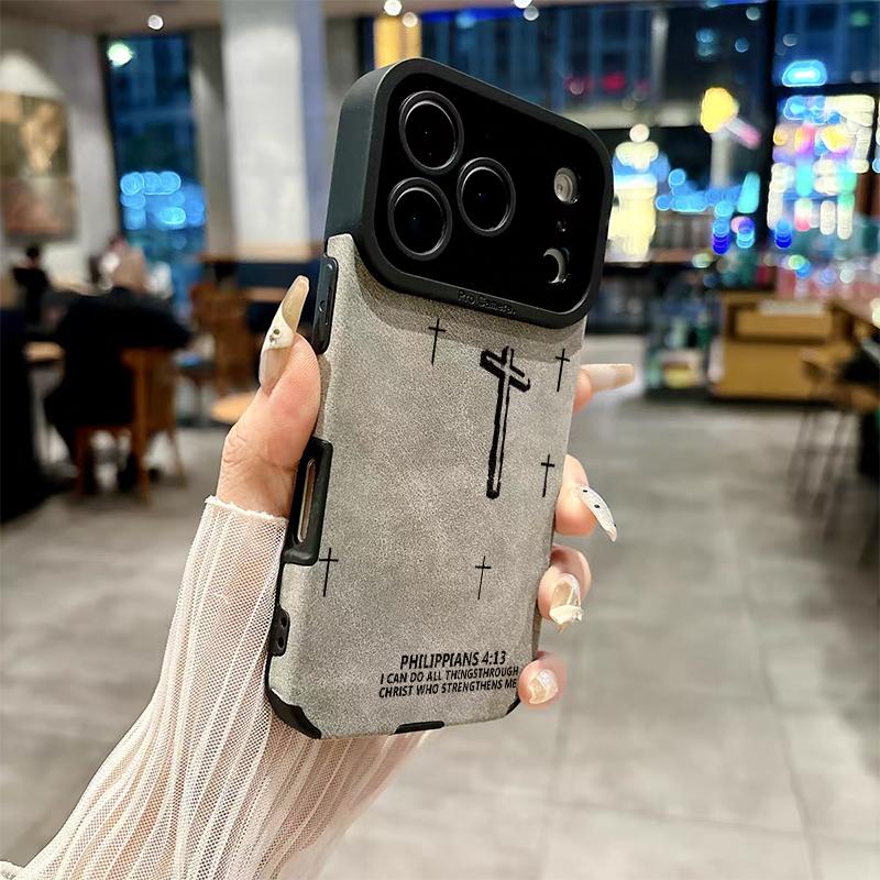 Embossed Cross Pattern TPU & Leather Cellphone Case - Velvet-Soft, Skin-Friendly Phone Cover Casing, Protective Accessories for iPhone 17,16,15,14,13,12,11 Pro Max Plus,X,XS MAX Embossed Cross Pattern TPU & Leather Cellphone Case - Velvet-Soft, Skin-Friendly Phone Cover Casing, Protective Accessories for iPhone 17,16,15,14,13,12,11 Pro Max Plus,X,XS MAX