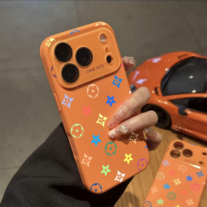 Colorful Floral Pattern Solid Color Phone Case with Ultra Skin friendly Touch, All Inclusive Lens Phone Case Suitable for Apple 17 16 15 14 13 12