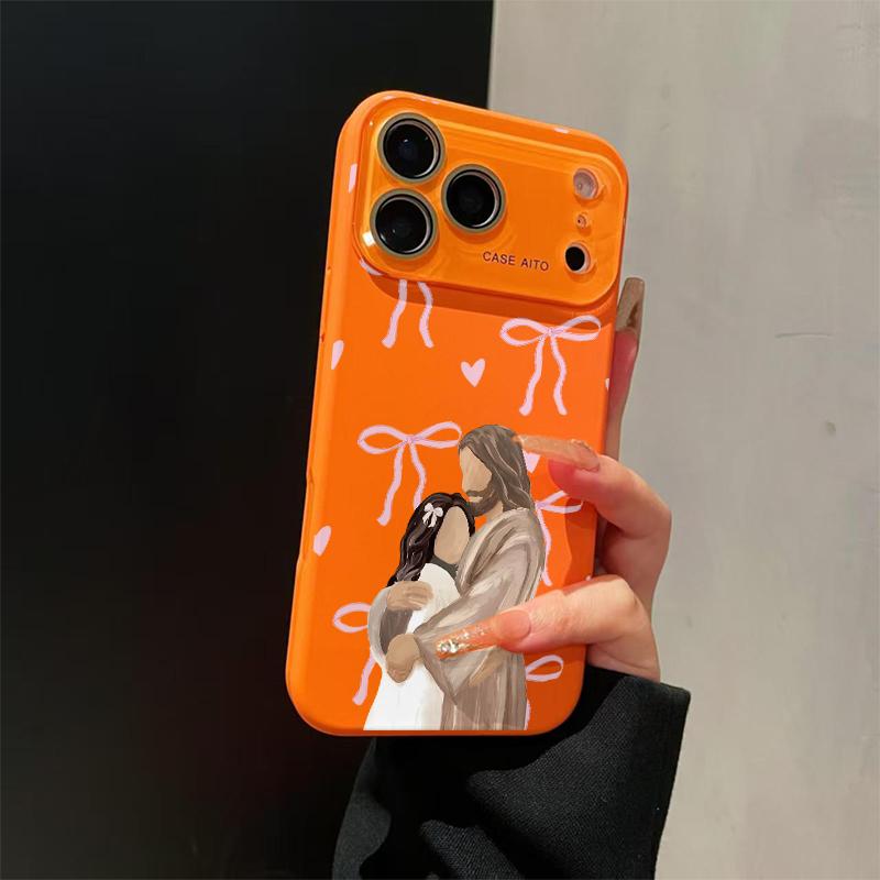 Jesus Hugging Girl Illustration Print Dopamine Ins Style Solid Color Smartphone Case, Ultra Skin-Friendly Touch, All-Inclusive Lens Protection Accessories for 17,16,15,14,13,12 Handheld Devices Jesus Hugging Girl Illustration Print Dopamine Ins Style Solid Color Smartphone Case, Ultra Skin-Friendly Touch, All-Inclusive Lens Protection Accessories for 17,16,15,14,13,12 Handheld Devices