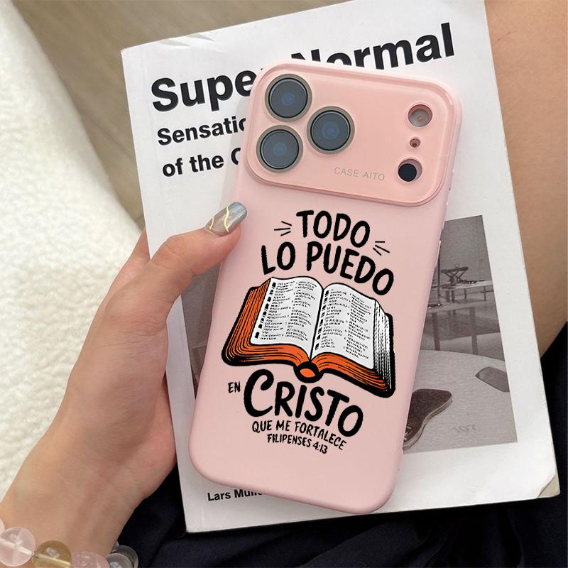 Dopamine-Hued Spanish Scripture & Bible Illustration TPU Phone Case, Ins Style Ultra Skin-Friendly Shockproof Casing, All-Inclusive Lens-Compatible Accessory for iPhone 17/16/15/14/13/12 (Screen Protector Sold Separately) Dopamine-Hued Spanish Scripture & Bible Illustration TPU Phone Case, Ins Style Ultra Skin-Friendly Shockproof Casing, All-Inclusive Lens-Compatible Accessory for iPhone 17/16/15/14/13/12 (Screen Protector Sold Separately)