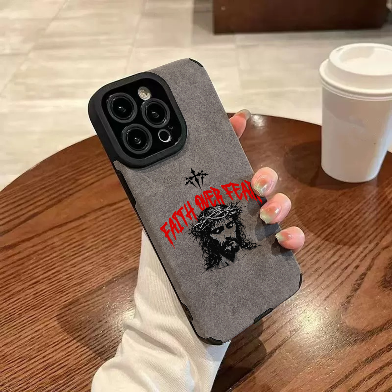 “Faith Over Fear” Jesus Leather iPhone Case