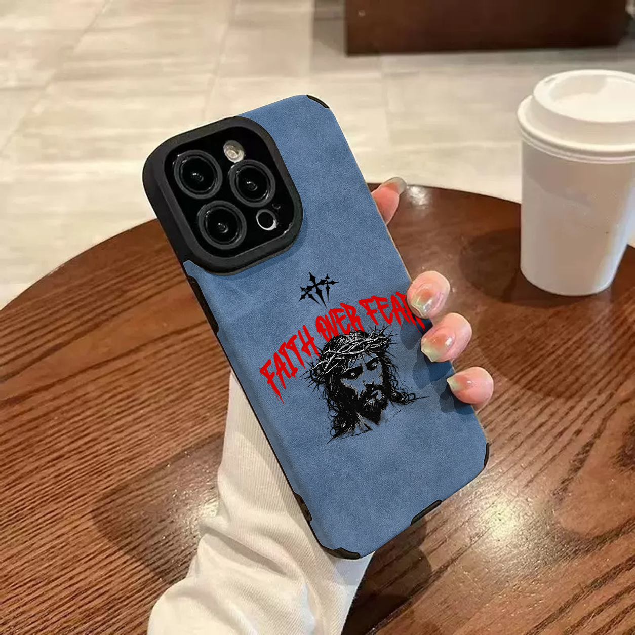 “Faith Over Fear” Jesus Leather iPhone Case