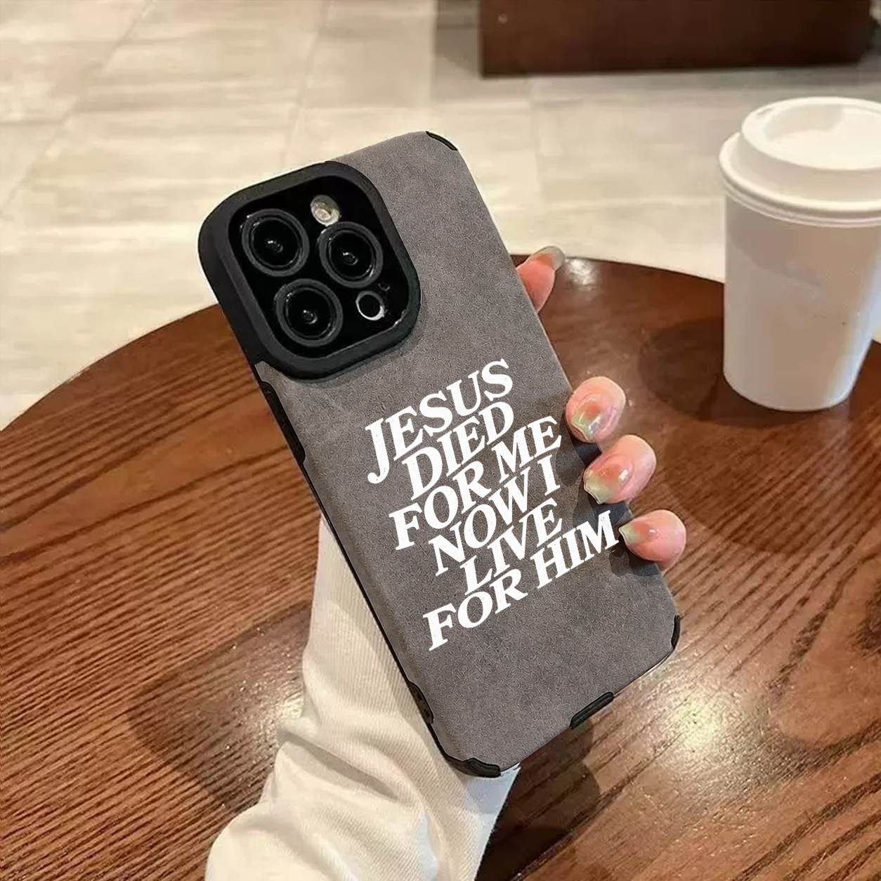 “Jesus Died for Me Now I Live for Him” Jesus Leather iPhone Case