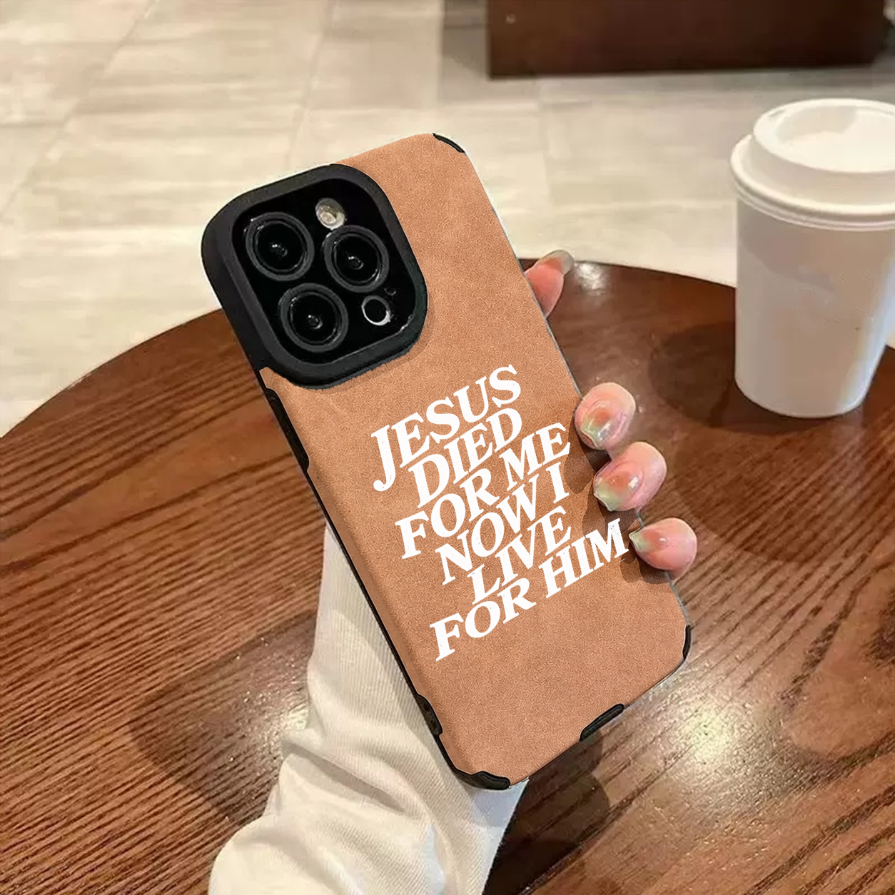 “Jesus Died for Me Now I Live for Him” Jesus Leather iPhone Case