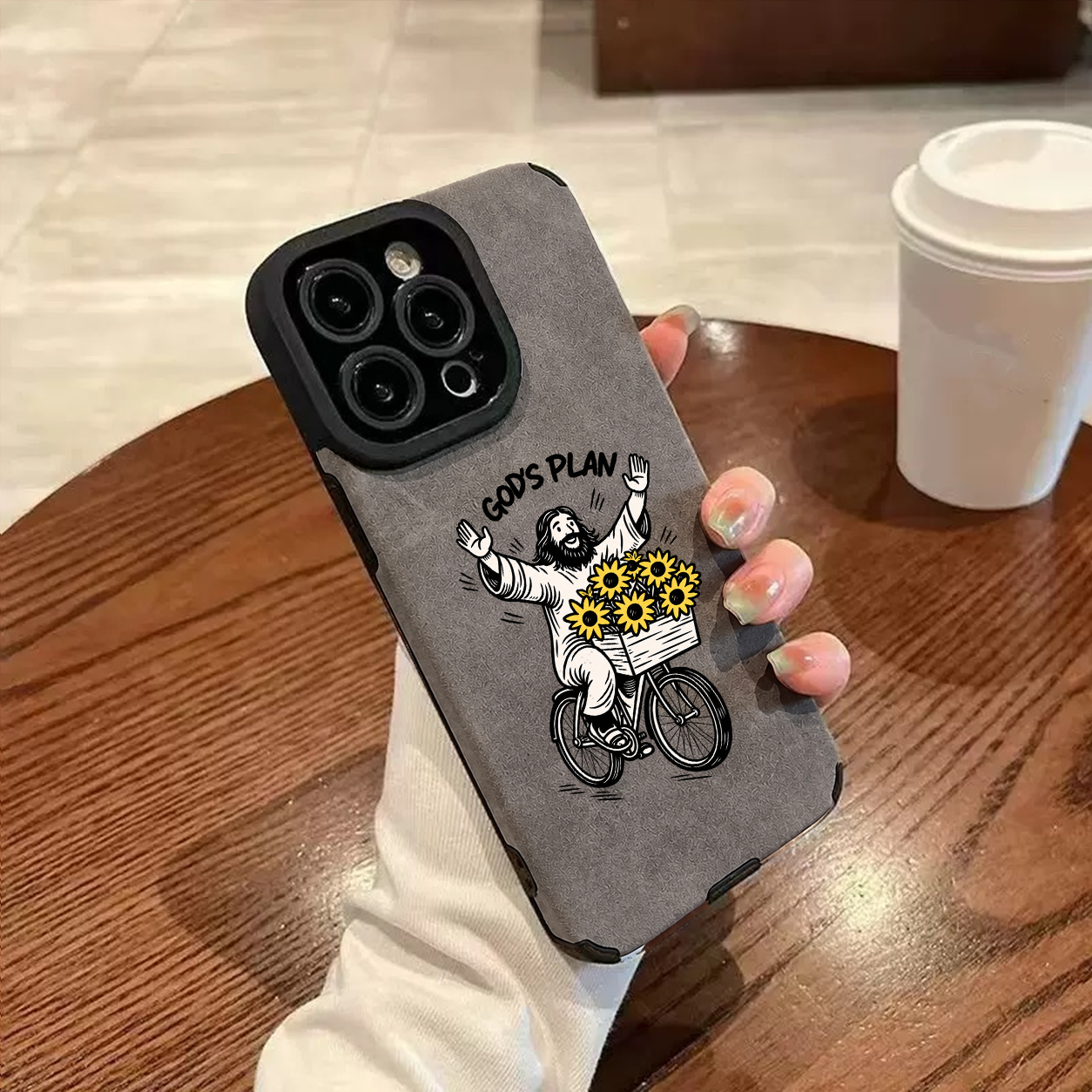 “God's Plan Jesus Sunflower” Jesus Leather iPhone Case