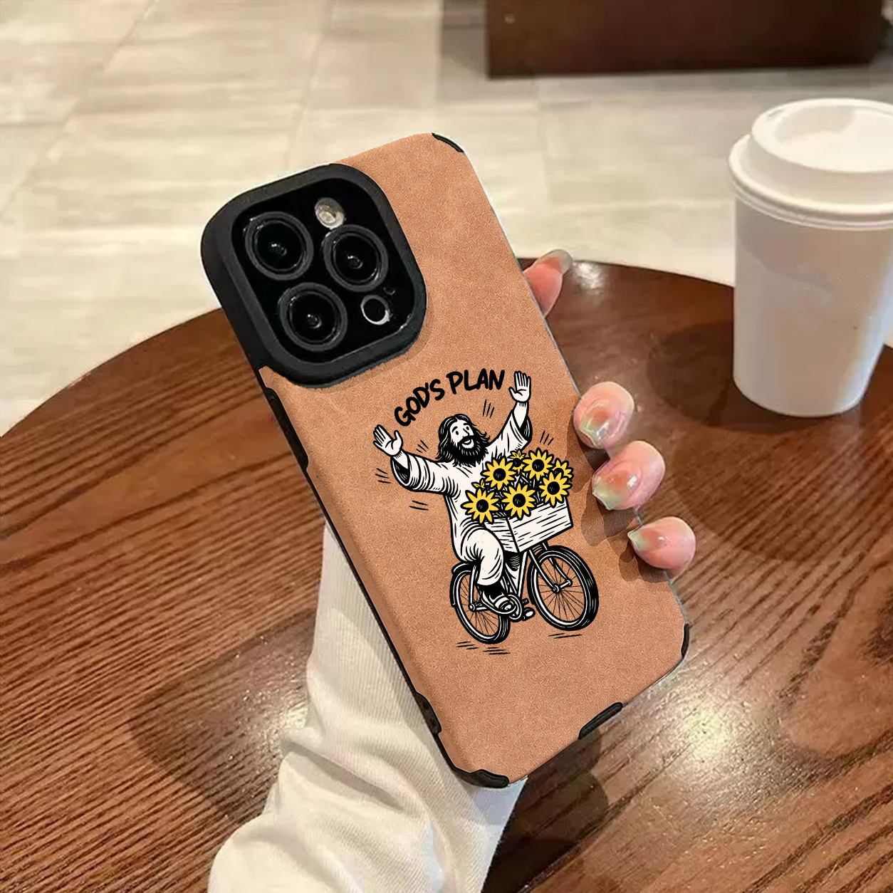“God's Plan Jesus Sunflower” Jesus Leather iPhone Case