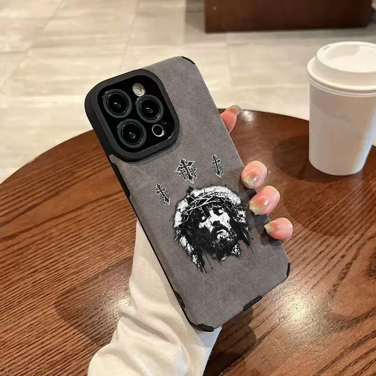“Jesus And Cross” Jesus Leather iPhone Case