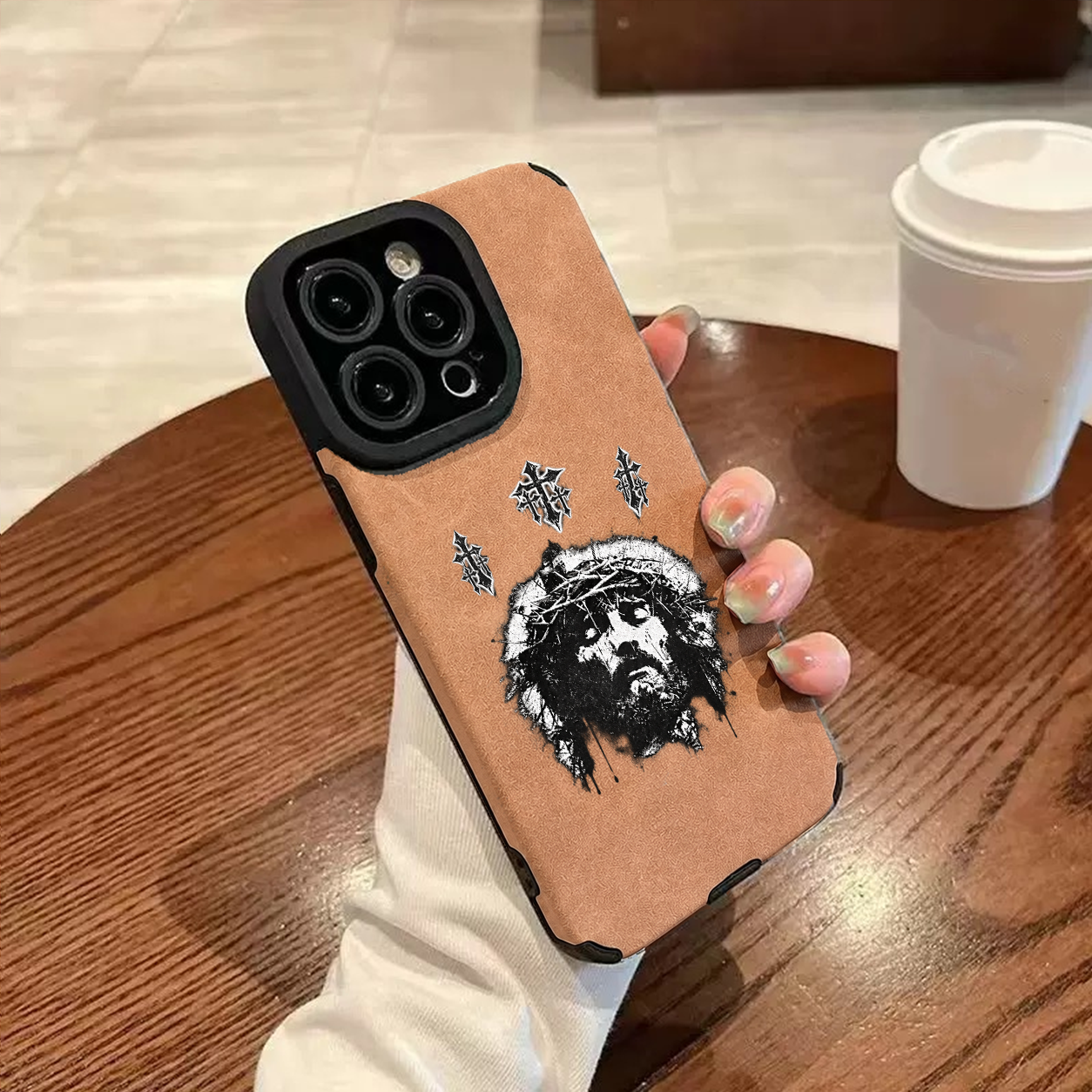 “Jesus And Cross” Jesus Leather iPhone Case