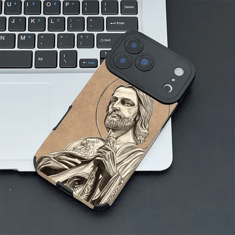 Jesus Portrait Pattern Phone Case for iPhone - TPU and Leather