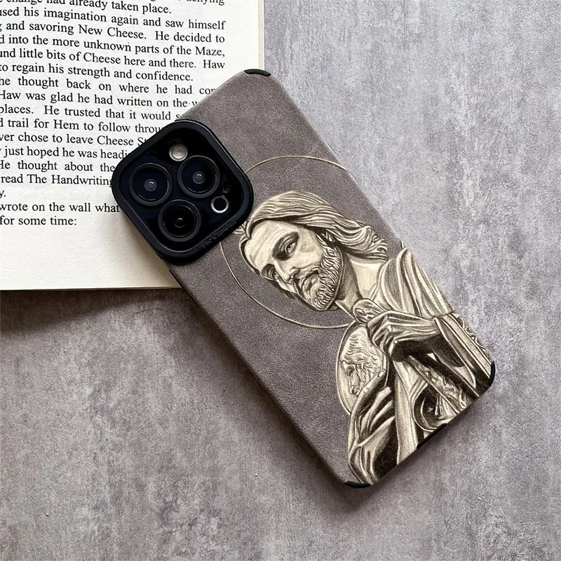 Jesus Portrait Pattern Phone Case for iPhone - TPU and Leather