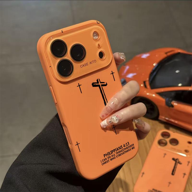 Minimalist Embossed 3D Cross Print Dopamine Ins Style Solid Color Phone Case, Ultra Skin-Friendly Touch, All-Inclusive Lens Accessory Compatible with iPhone 17,16,15,14,13,12, Accessories Minimalist Embossed 3D Cross Print Dopamine Ins Style Solid Color Phone Case, Ultra Skin-Friendly Touch, All-Inclusive Lens Accessory Compatible with iPhone 17,16,15,14,13,12, Accessories