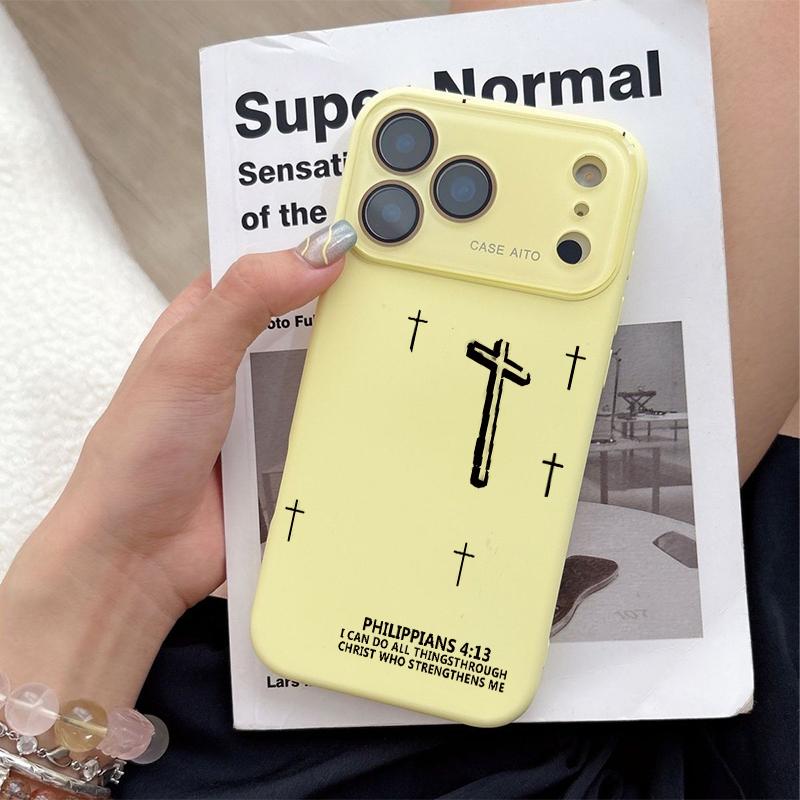 Minimalist Embossed 3D Cross Print Dopamine Ins Style Solid Color Phone Case, Ultra Skin-Friendly Touch, All-Inclusive Lens Accessory Compatible with iPhone 17,16,15,14,13,12, Accessories Minimalist Embossed 3D Cross Print Dopamine Ins Style Solid Color Phone Case, Ultra Skin-Friendly Touch, All-Inclusive Lens Accessory Compatible with iPhone 17,16,15,14,13,12, Accessories