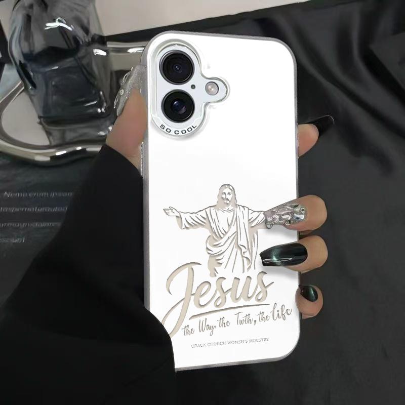 Minimalist Jesus Faith Phone Case Fashion TPU Laser Crafted Anti Drop Protective Cover Suitable for iPhone 17 16 15 14 13 12 11 and Samsung Galaxy S25 S24 S23 S22