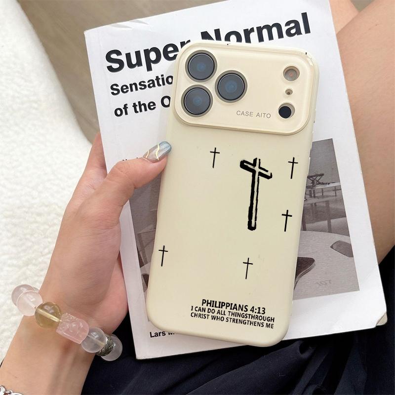 Minimalist Embossed 3D Cross Print Dopamine Ins Style Solid Color Phone Case, Ultra Skin-Friendly Touch, All-Inclusive Lens Accessory Compatible with iPhone 17,16,15,14,13,12, Accessories Minimalist Embossed 3D Cross Print Dopamine Ins Style Solid Color Phone Case, Ultra Skin-Friendly Touch, All-Inclusive Lens Accessory Compatible with iPhone 17,16,15,14,13,12, Accessories