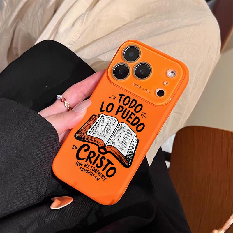 Dopamine-Hued Spanish Scripture & Bible Illustration TPU Phone Case, Ins Style Ultra Skin-Friendly Shockproof Casing, All-Inclusive Lens-Compatible Accessory for iPhone 17/16/15/14/13/12 (Screen Protector Sold Separately) Dopamine-Hued Spanish Scripture & Bible Illustration TPU Phone Case, Ins Style Ultra Skin-Friendly Shockproof Casing, All-Inclusive Lens-Compatible Accessory for iPhone 17/16/15/14/13/12 (Screen Protector Sold Separately)