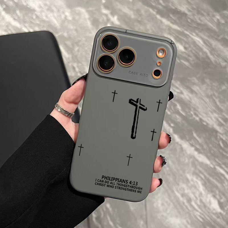Minimalist Embossed 3D Cross Print Dopamine Ins Style Solid Color Phone Case, Ultra Skin-Friendly Touch, All-Inclusive Lens Accessory Compatible with iPhone 17,16,15,14,13,12, Accessories Minimalist Embossed 3D Cross Print Dopamine Ins Style Solid Color Phone Case, Ultra Skin-Friendly Touch, All-Inclusive Lens Accessory Compatible with iPhone 17,16,15,14,13,12, Accessories