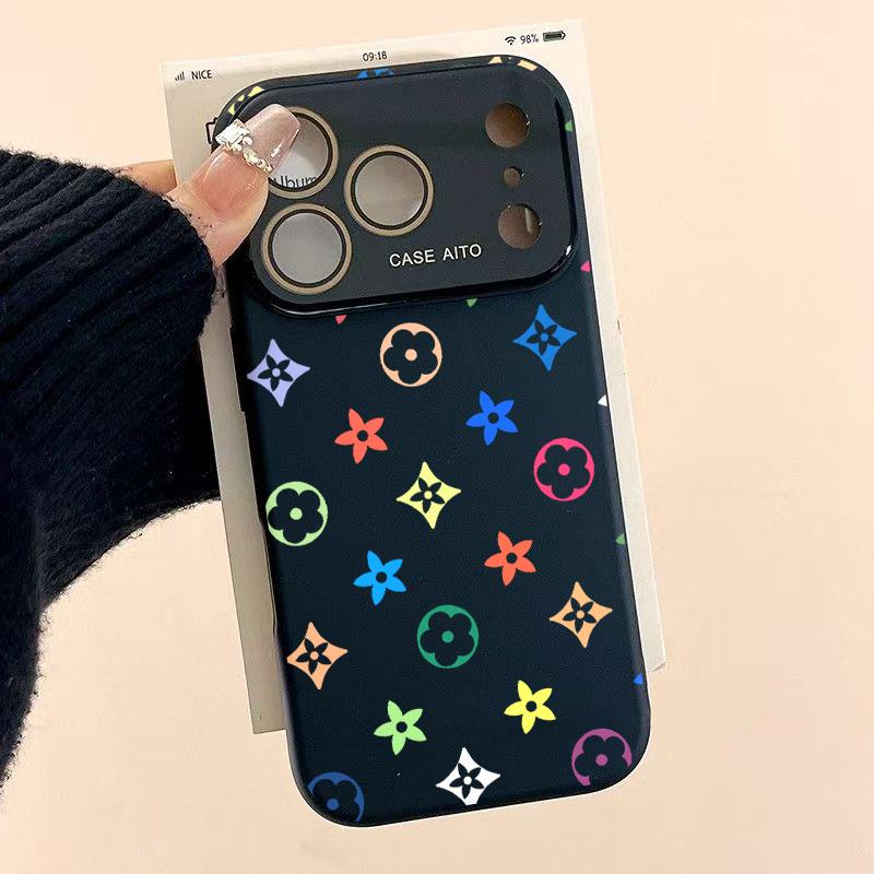 Colorful Floral Pattern Solid Color Phone Case with Ultra Skin friendly Touch, All Inclusive Lens Phone Case Suitable for Apple 17 16 15 14 13 12