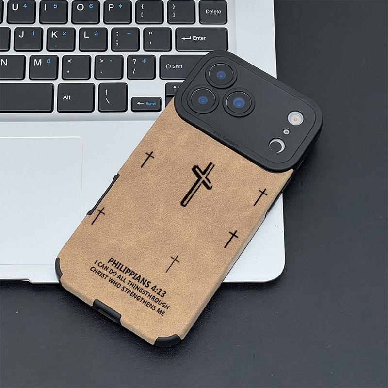 Cross & Scripture Quote Pattern Smartphone Case, TPU & Leather Handheld Protector with Velvet-Like Delicate Skin-Friendly Touch, Compatible with Series 17,16,15,14,13,12,11 Pro Max Plus,X,XS MAX Mobile Devices Accessories Cross & Scripture Quote Pattern Smartphone Case, TPU & Leather Handheld Protector with Velvet-Like Delicate Skin-Friendly Touch, Compatible with Series 17,16,15,14,13,12,11 Pro Max Plus,X,XS MAX Mobile Devices Accessories