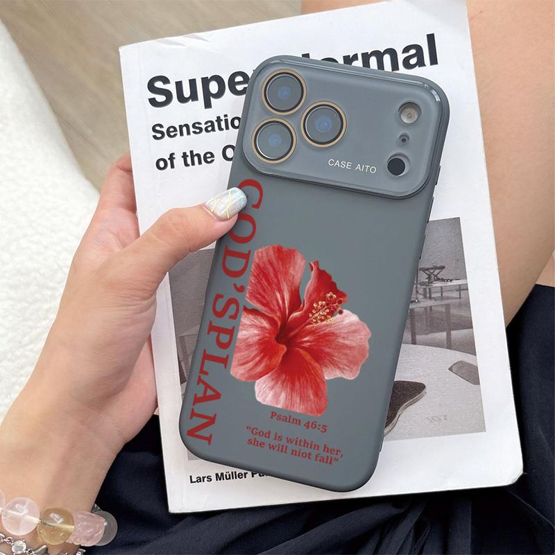 Ins Style Red Flower & God's Plan Pattern Cellphone Casing - Ultra Skin-Friendly Touchscreen Feel, All-Inclusive Camera Lens Protection, Handheld Devices Accessory - Compatible with iPhone 17,16,15,14,13,12 Ins Style Red Flower & God's Plan Pattern Cellphone Casing - Ultra Skin-Friendly Touchscreen Feel, All-Inclusive Camera Lens Protection, Handheld Devices Accessory - Compatible with iPhone 17,16,15,14,13,12