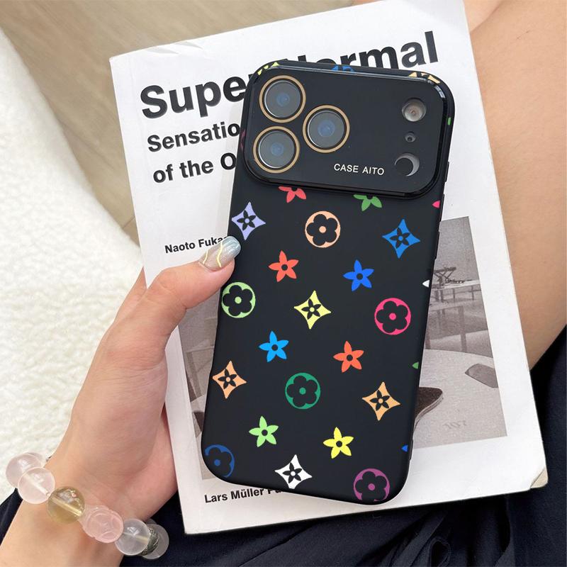 Colorful Floral Pattern Solid Color Phone Case with Ultra Skin friendly Touch, All Inclusive Lens Phone Case Suitable for Apple 17 16 15 14 13 12
