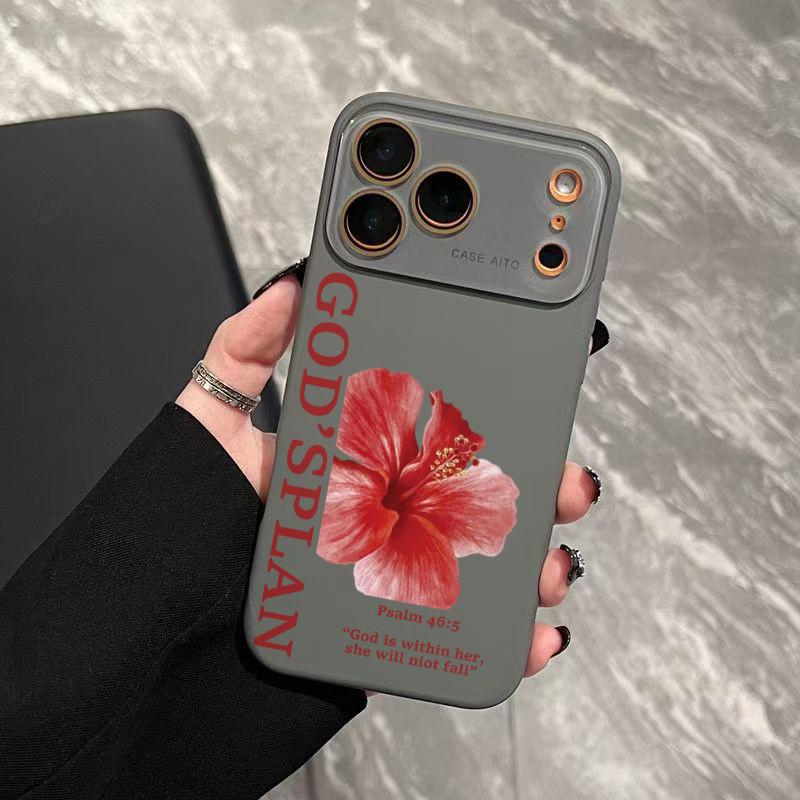 Ins Style Red Flower & God's Plan Pattern Cellphone Casing - Ultra Skin-Friendly Touchscreen Feel, All-Inclusive Camera Lens Protection, Handheld Devices Accessory - Compatible with iPhone 17,16,15,14,13,12 Ins Style Red Flower & God's Plan Pattern Cellphone Casing - Ultra Skin-Friendly Touchscreen Feel, All-Inclusive Camera Lens Protection, Handheld Devices Accessory - Compatible with iPhone 17,16,15,14,13,12
