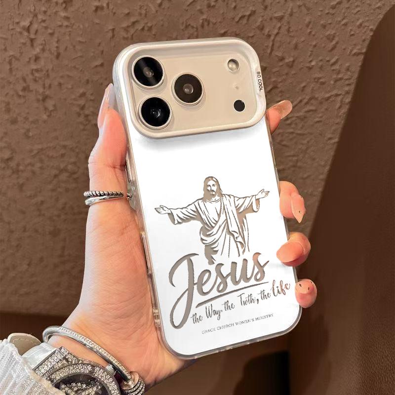 Minimalist Jesus Faith Phone Case Fashion TPU Laser Crafted Anti Drop Protective Cover Suitable for iPhone 17 16 15 14 13 12 11 and Samsung Galaxy S25 S24 S23 S22